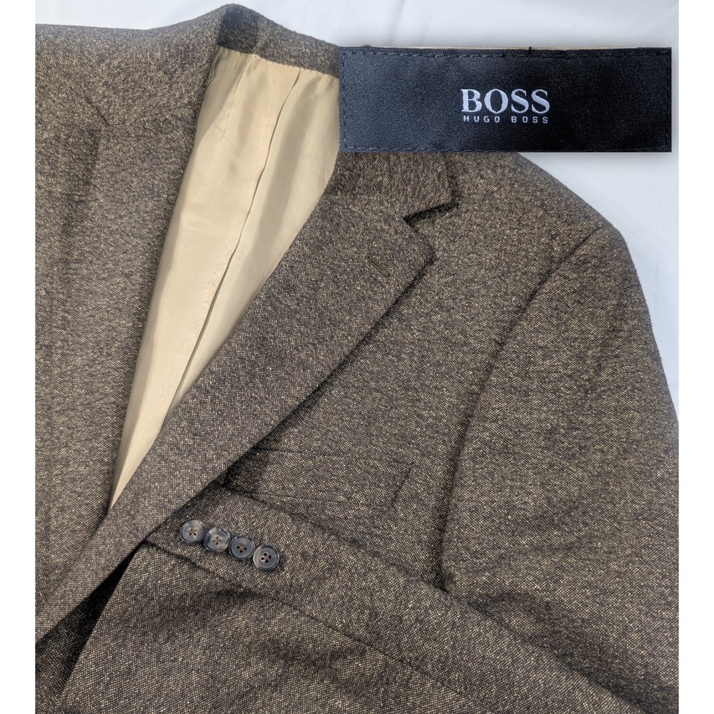 Hugo Boss Blazer Sports Coat Wool Silk Brown Cork Suit Jacket 46L 48" *READ